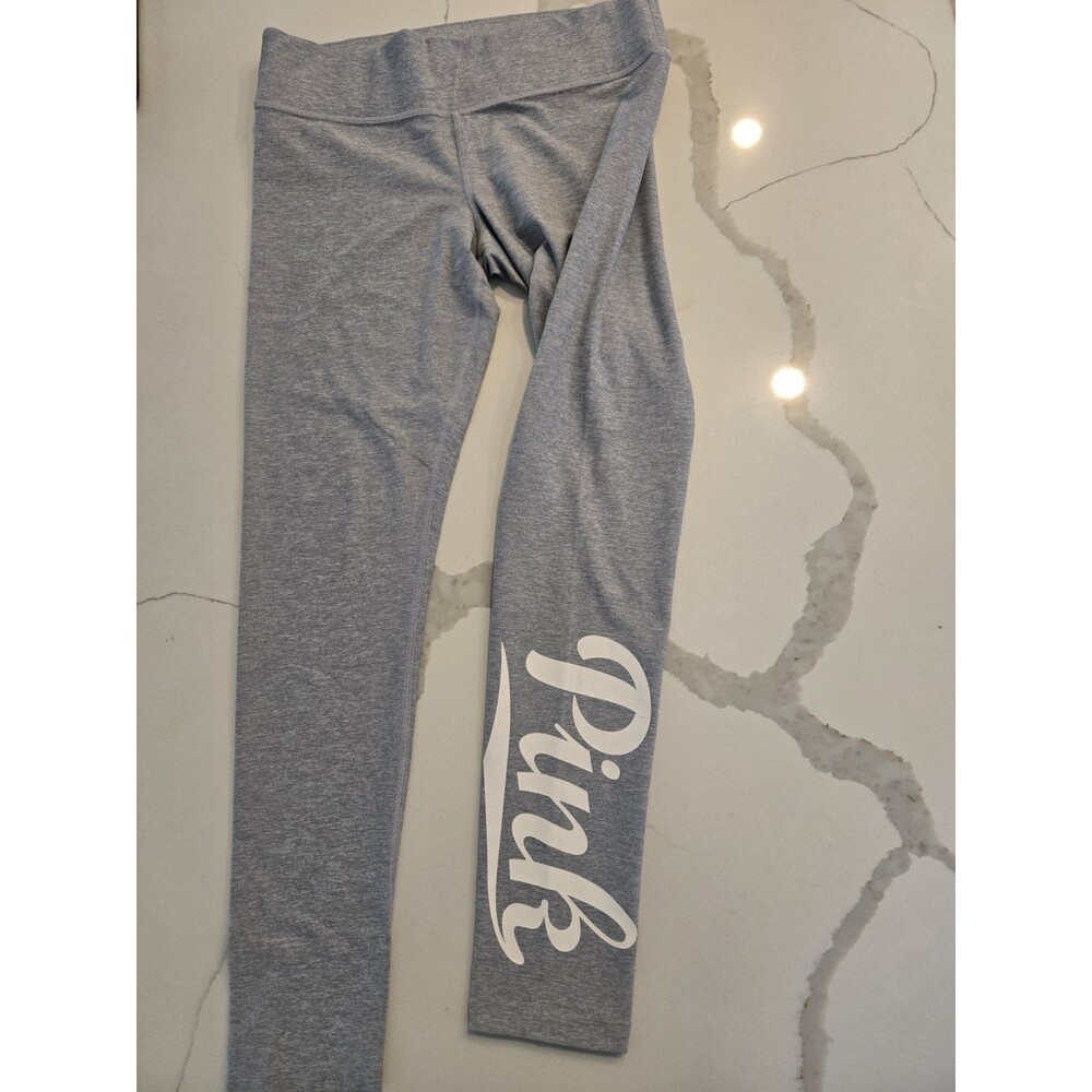 Victorias Secret PINK Yoga Medium Heather Gray Leggings Spellout Calf Logo M